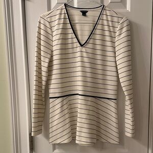 Ann Taylor Cream and Black Striped Long Sleeve Top
